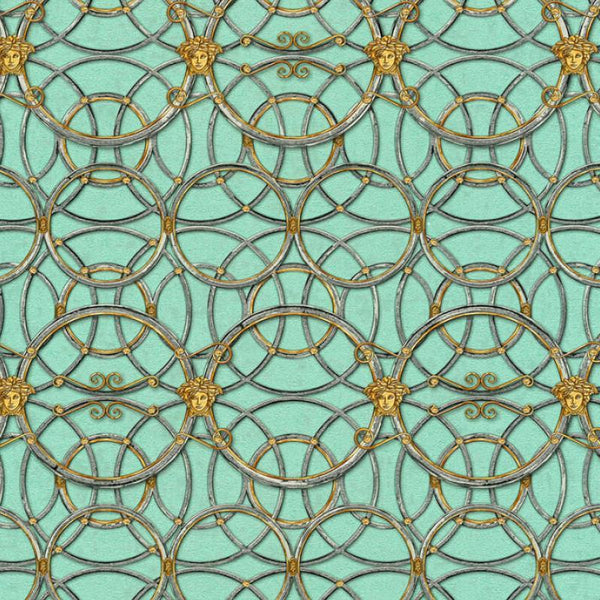 Sample - Versace Chain Wallpaper - Green/Gold