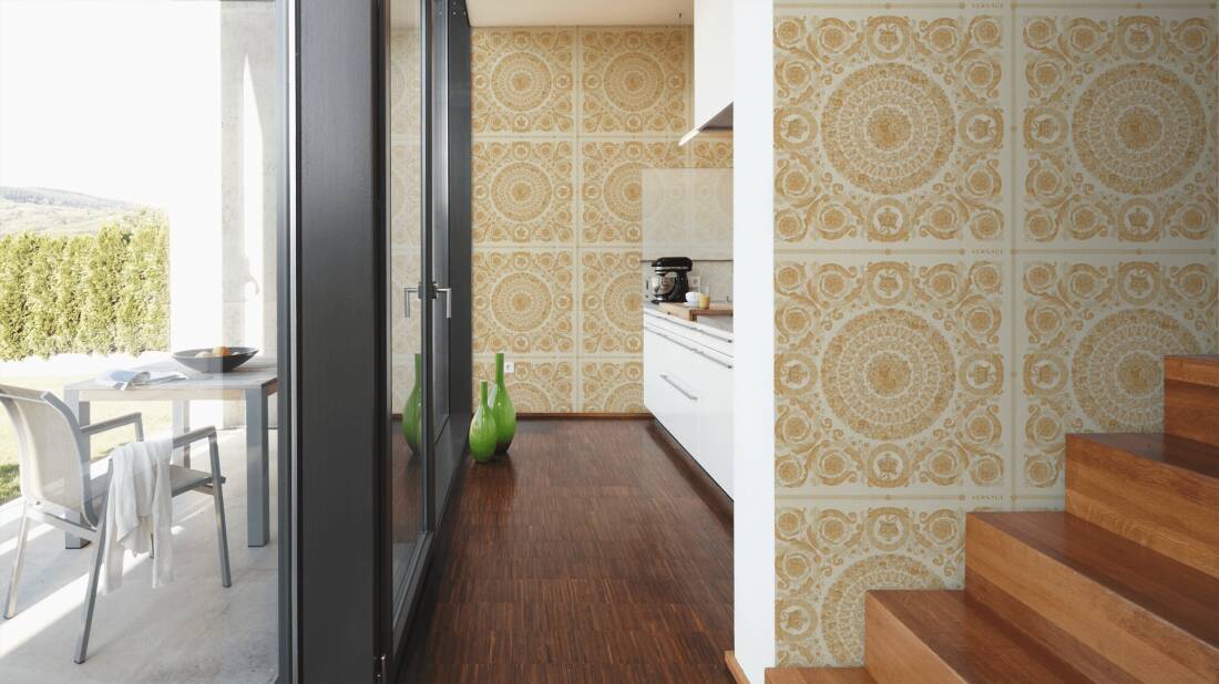 Versace Crown Moulding Wallpaper - Gold/Beige/Creme