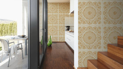 Versace Crown Moulding Wallpaper - Gold/Beige/Creme