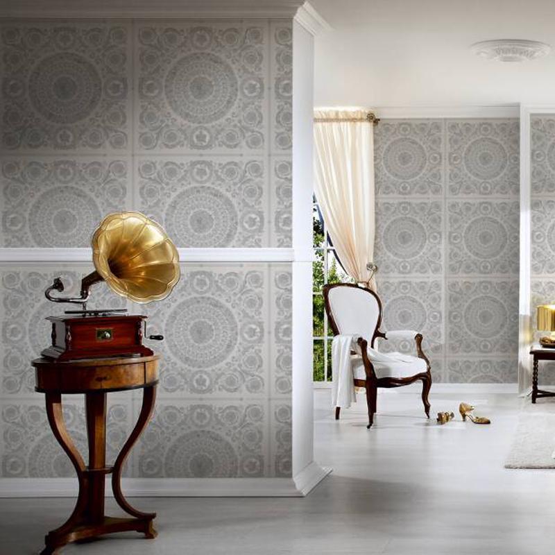 Versace Crown Moulding Wallpaper - Silver/Grey