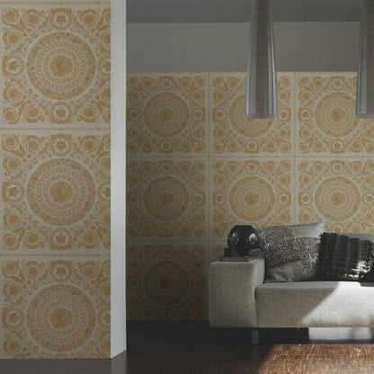 Versace Crown Moulding Wallpaper - Gold/Beige/Creme