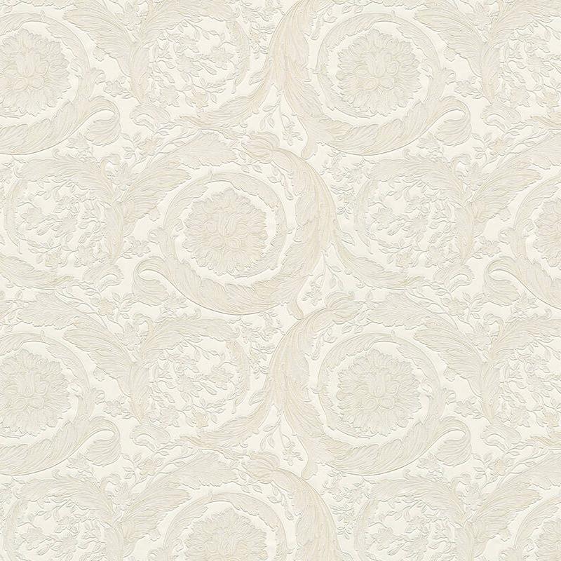 Versace Floral Garland 2 Wallpaper - Creme/Silver