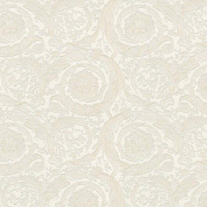 Versace Floral Garland 2 Wallpaper - Creme/Silver