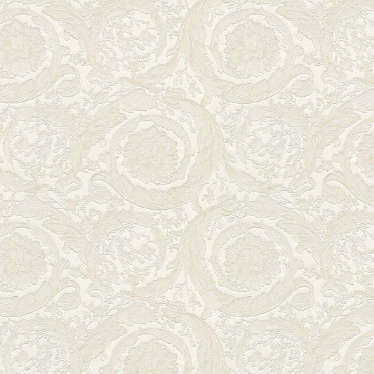 Versace Floral Garland 2 Wallpaper - Creme/Silver