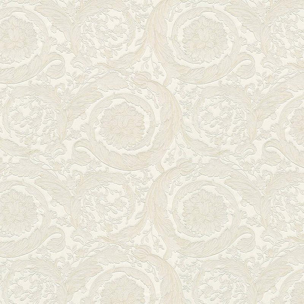 Sample - Versace Floral Garland 2 Wallpaper - Creme/Silver