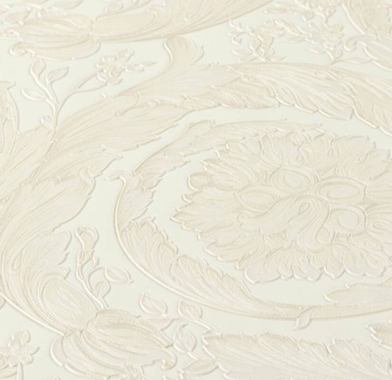 Versace Floral Garland 2 Wallpaper - Creme/Silver