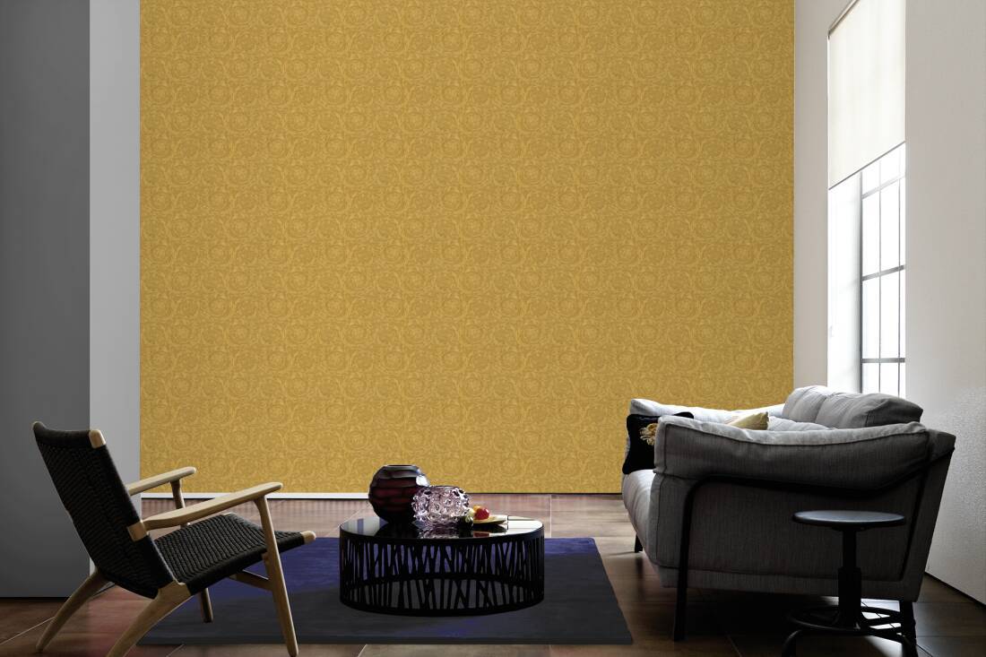 Versace Floral Garland Wallpaper - Gold/Yellow