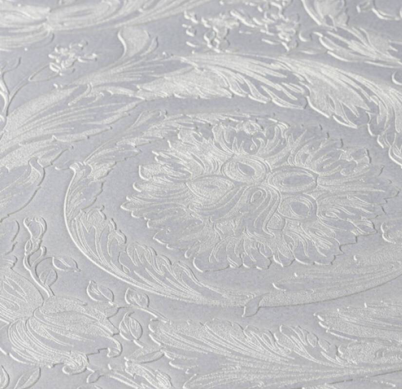 Versace Floral Garland Wallpaper - Silver/Grey