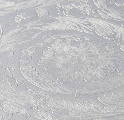 Versace Floral Garland Wallpaper - Silver/Grey