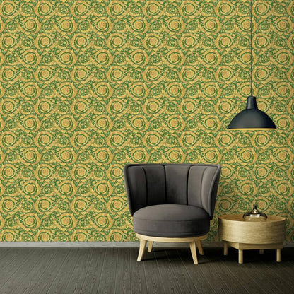 Versace Floral Garland Wallpaper - Green/Gold