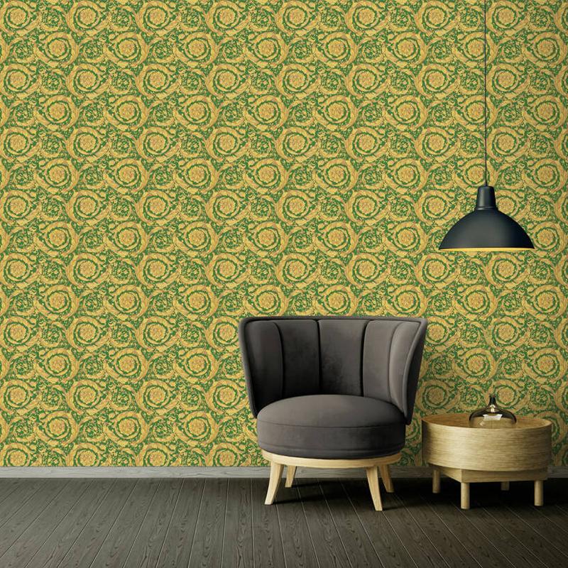 Versace Floral Garland Wallpaper - Green/Gold