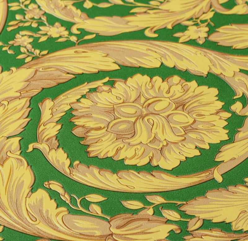 Versace Floral Garland Wallpaper - Green/Gold