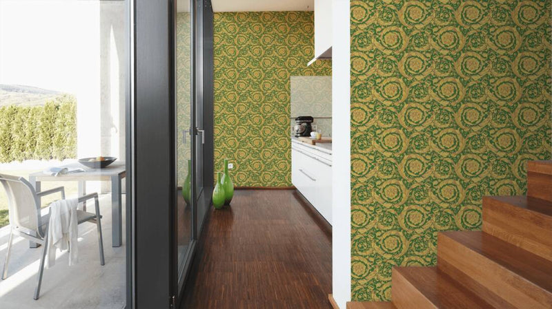 Versace Floral Garland Wallpaper - Green/Gold