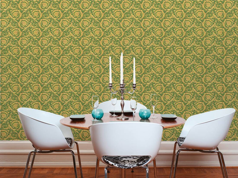 Versace Floral Garland Wallpaper - Green/Gold