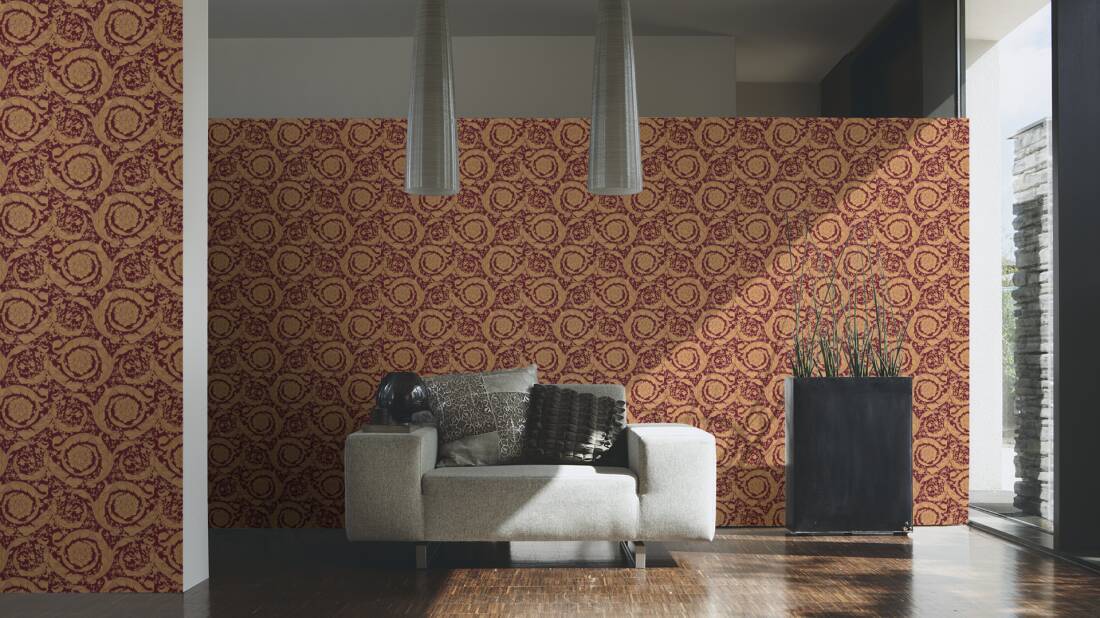 Versace Floral Garland Wallpaper - Red/Gold