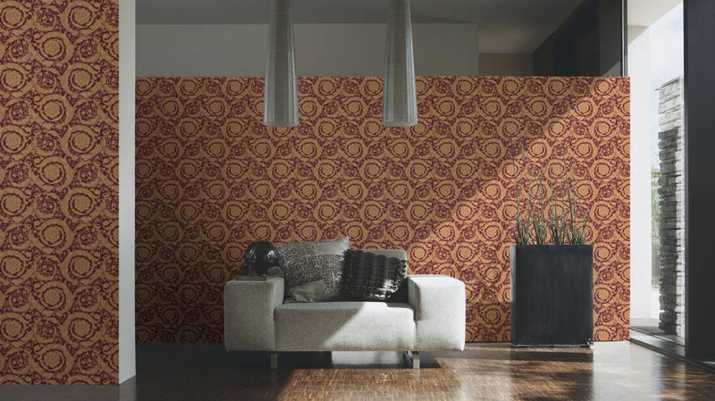 Versace Floral Garland Wallpaper - Red/Gold