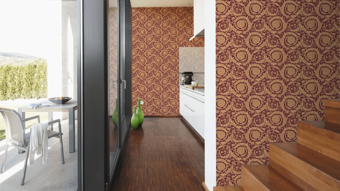 Versace Floral Garland Wallpaper - Red/Gold