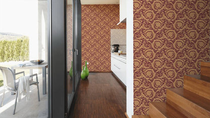 Versace Floral Garland Wallpaper - Red/Gold