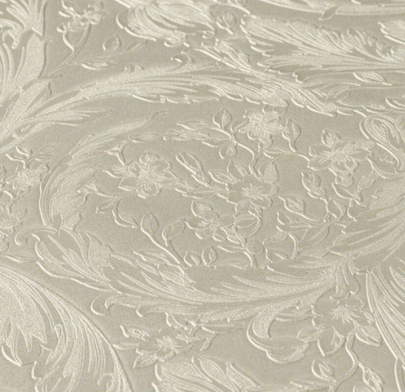 Versace Floral Garland Wallpaper - Silver/Grey-1