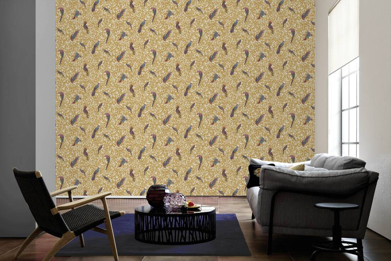 Versace Regal Woodland Wallpaper - Gold - Violet