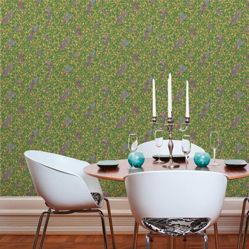Versace Regal Woodland Wallpaper - Gold - Green