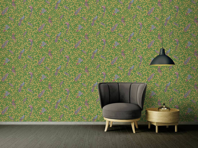 Versace Regal Woodland Wallpaper - Gold - Green