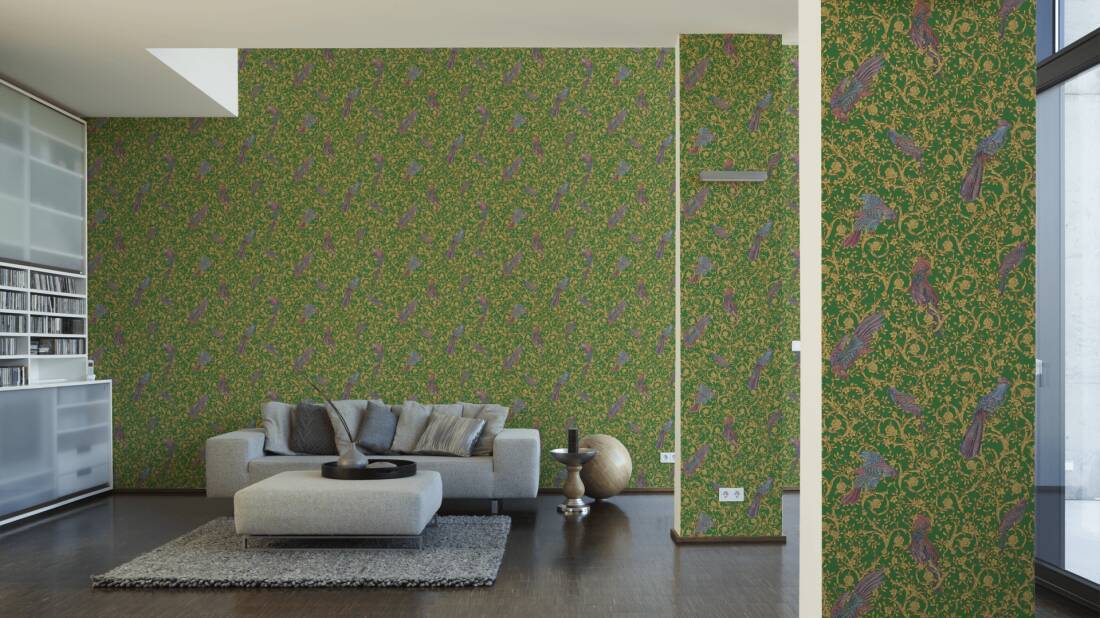 Versace Regal Woodland Wallpaper - Gold - Green