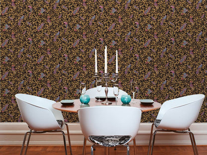 Versace Regal Woodland Wallpaper - Gold - Black