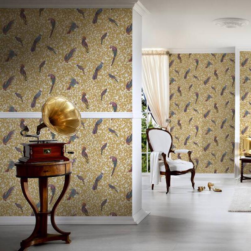 Versace Regal Woodland Wallpaper - Gold - Violet