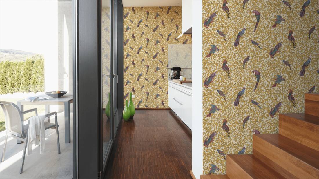 Versace Regal Woodland Wallpaper - Gold - Violet