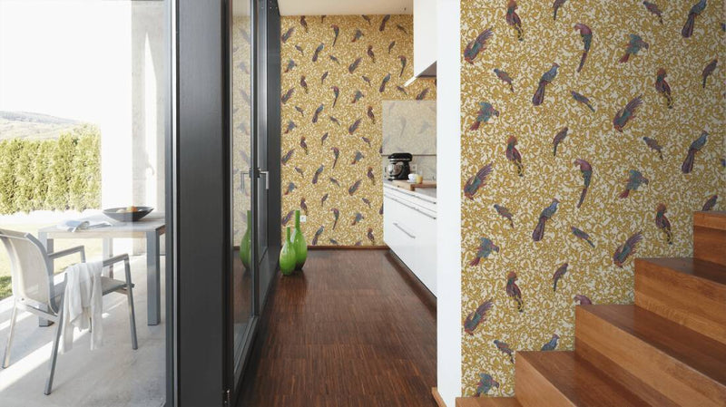Versace Regal Woodland Wallpaper - Gold - Violet