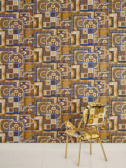Versace Tapestry Wallpaper - Gold/Blue/White