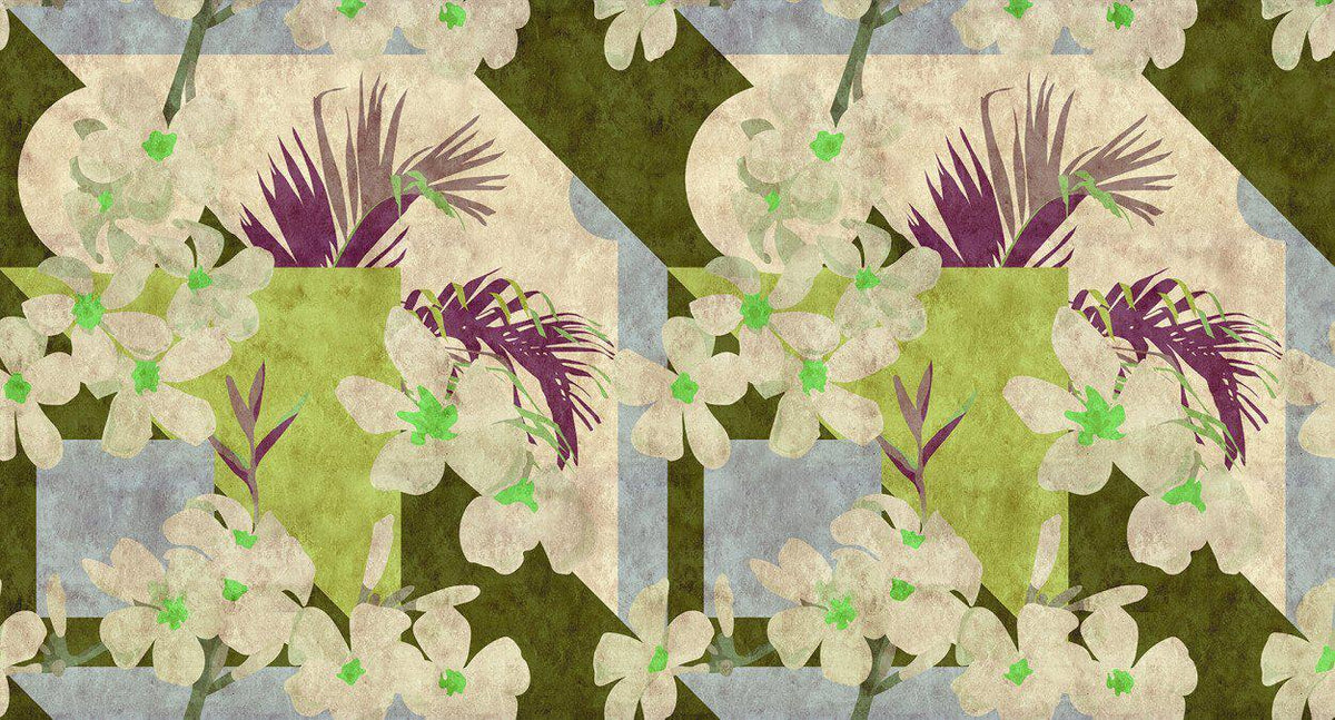 Vintage Bloom - Custom Sized Wallpaper Mural (per m2) - Greens