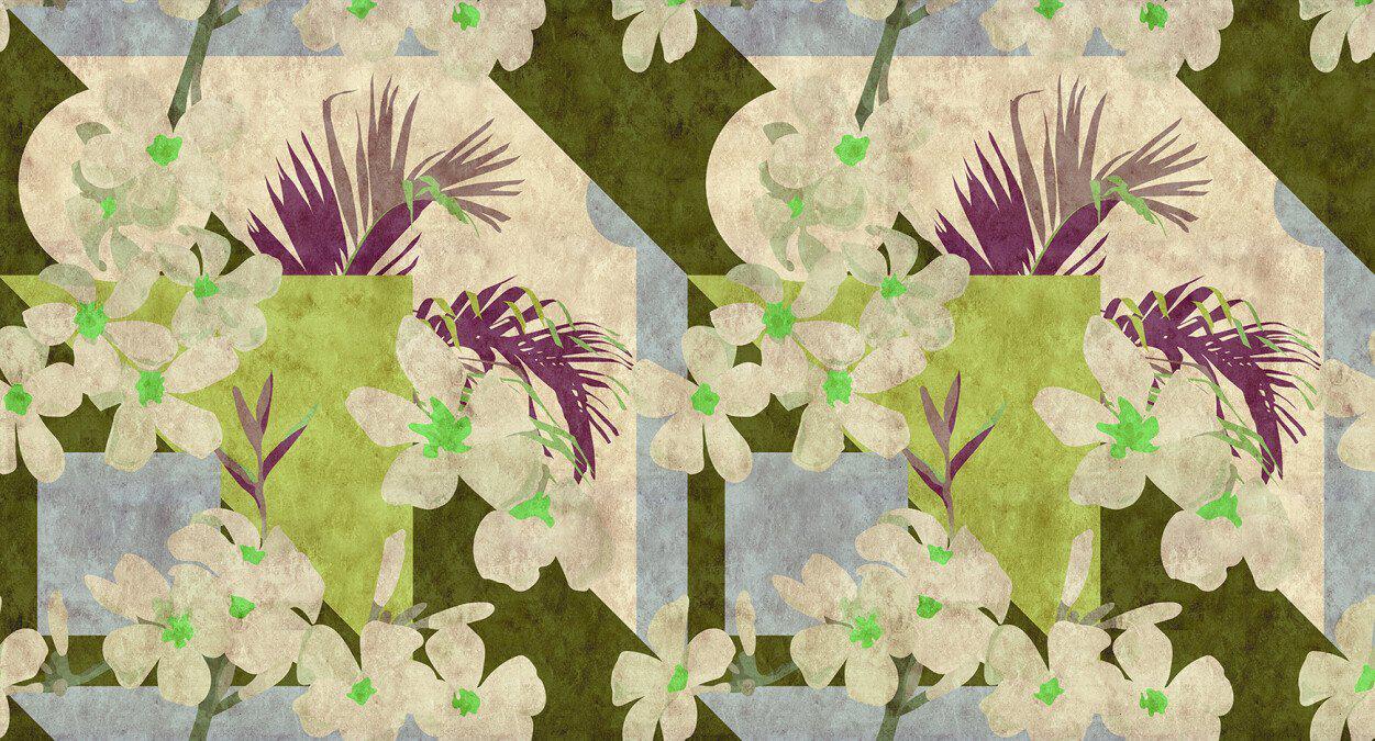 Vintage Bloom - Custom Sized Wallpaper Mural (per m2) - Greens
