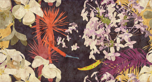 Vintage Bouquet - Custom Sized Wallpaper Mural (per m2) - Beige/Black/Orange/Red
