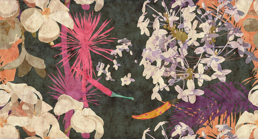 Vintage Bouquet - Custom Sized Wallpaper Mural (per m2) - Beige/Black/Purple
