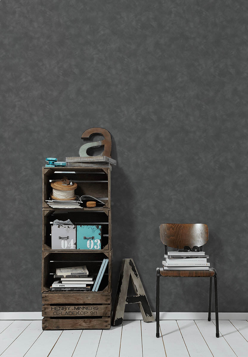 Charred Plaster Vinyl Wallpaper - Charcoal - 43 Rolls Due July