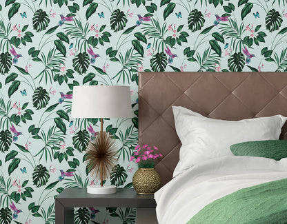 Hummingbird Wallpaper - Ohpopsi - Duck Egg