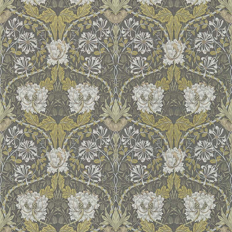 Honeysuckle and Tulip Wallpaper - Charcoal/Gold