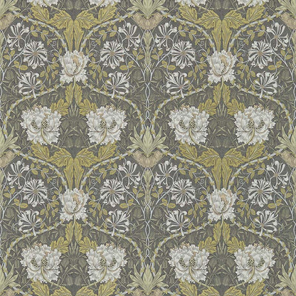 Honeysuckle and Tulip Wallpaper - Charcoal/Gold