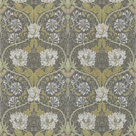 Honeysuckle and Tulip Wallpaper - Charcoal/Gold
