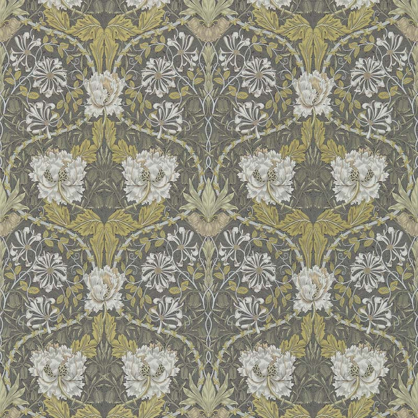 Sample - Honeysuckle and Tulip Wallpaper - Charcoal/Gold