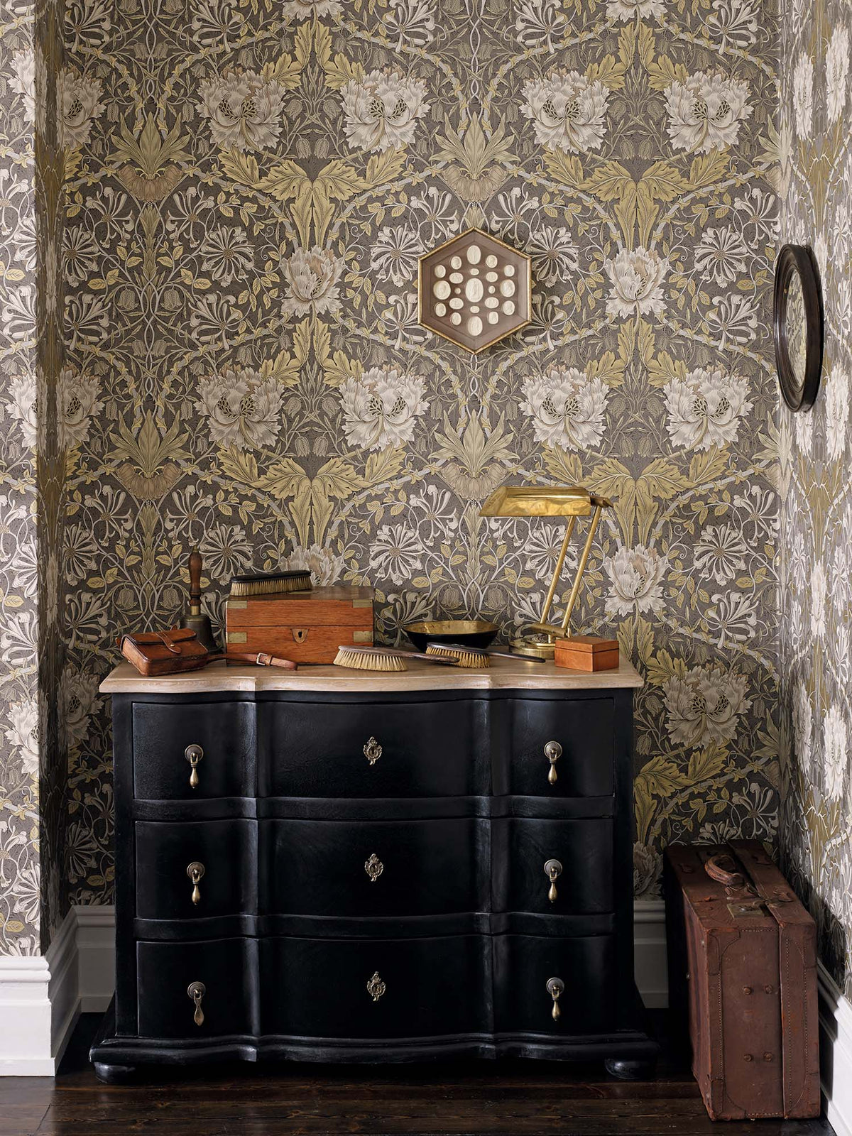 Honeysuckle and Tulip Wallpaper - Charcoal/Gold