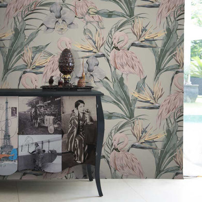 Tropical Shore Flamingo Hybrid Mural - Pastel