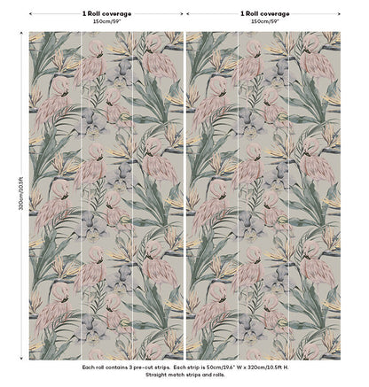 Tropical Shore Flamingo Hybrid Mural - Pastel