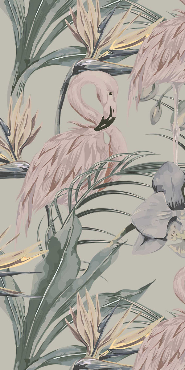 Sample - Tropical Shore Flamingo Hybrid Mural - Pastel