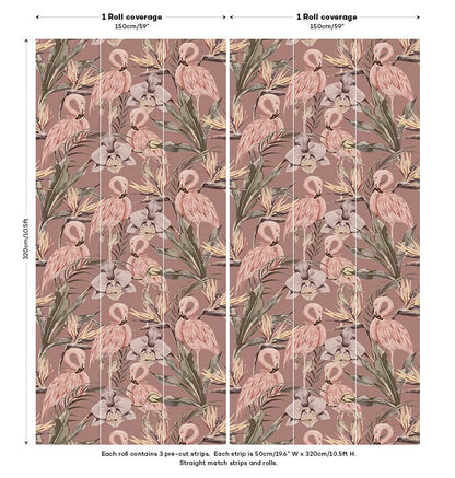 Tropical Shore Flamingo Hybrid Mural - Berry