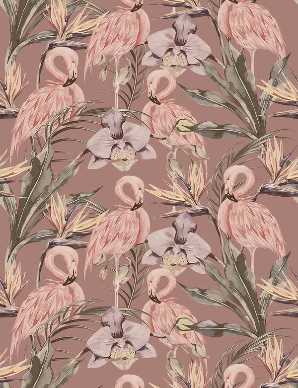 Sample - Tropical Shore Flamingo Hybrid Mural - Berry
