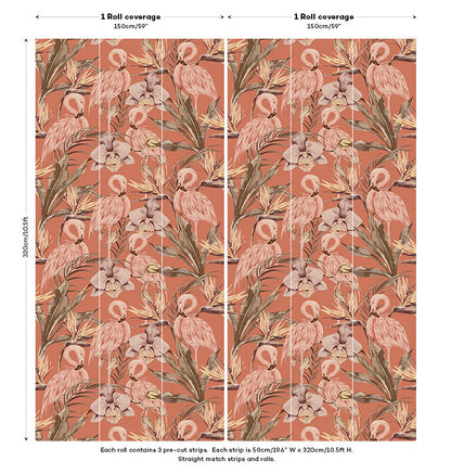 Tropical Shore Flamingo Hybrid Mural - Terracotta