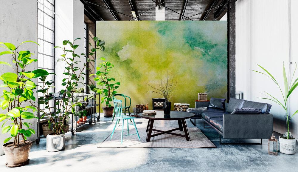Watercolours - Custom Sized Wallpaper Mural (per m2) - Green